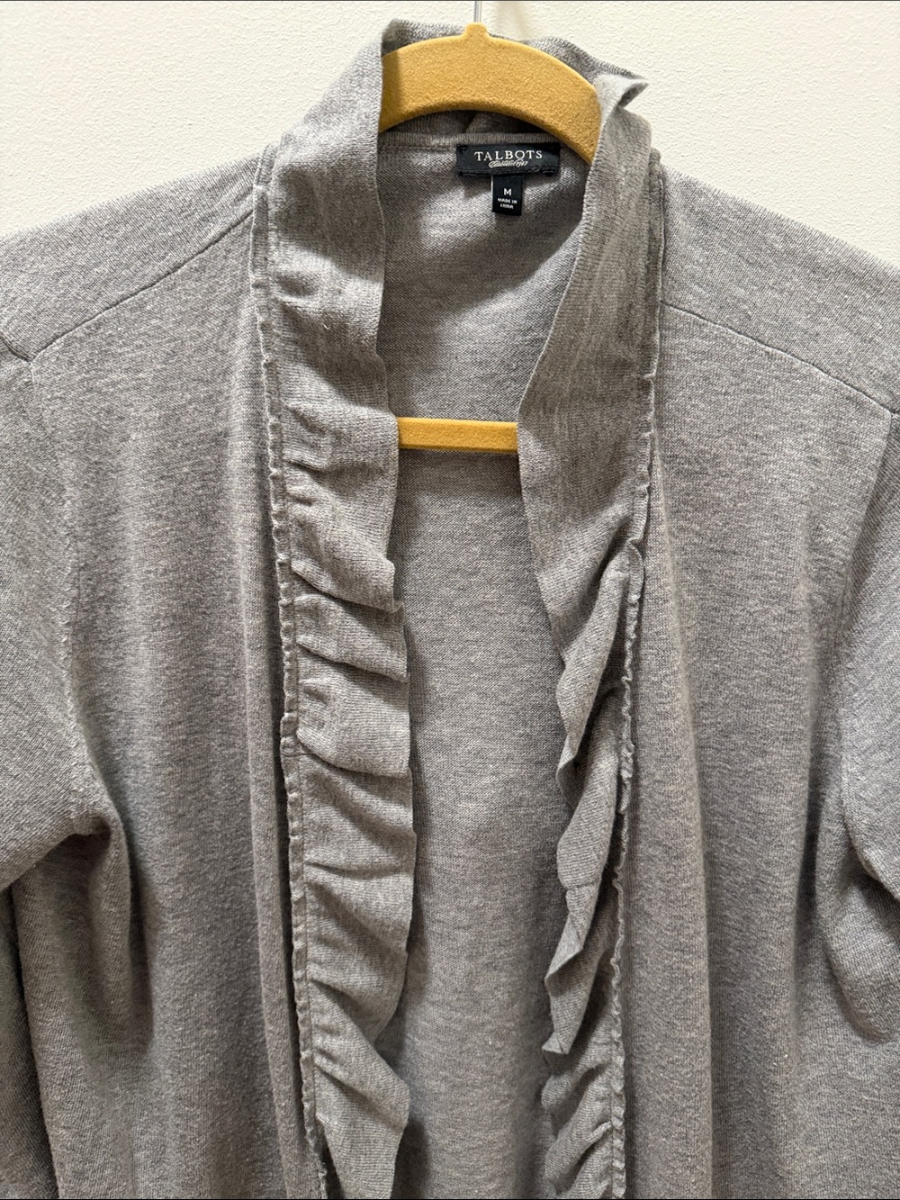 Talbots Light Gray Ruffle-Trim Open Cardigan - Picture 2 of 4